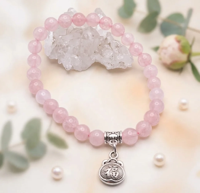 Pulseira Japamala 27 Contas Quartzo Rosa 6mm - Pingente à Escolha