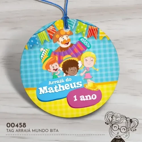 Tag Redonda Arraiá Mundo Bita - 00458