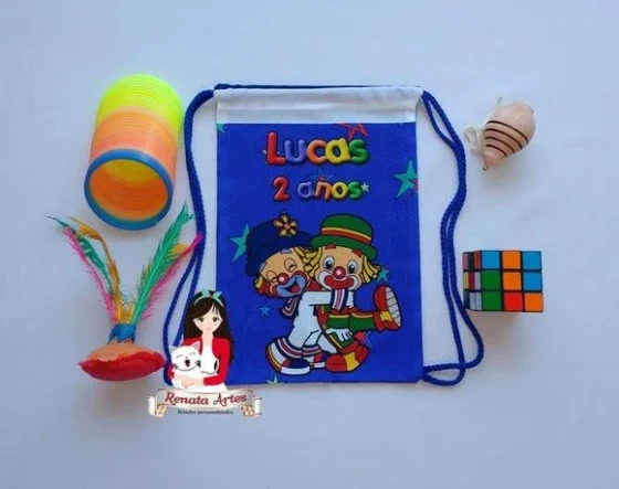 Mochila Brinquedos Retrô Tema Patati Patatá Azul