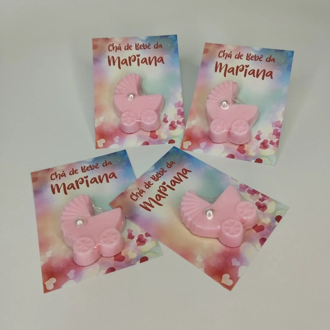 50 unidades Lembrancinhas Mini Sabonete Carrinho de Bebê Rosa Perfumado no Cartão Aniversário, Chá de Bebê, Batizado