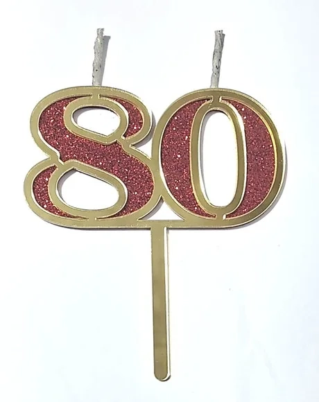 Vela 80 Anos Dourado Acrílico Pavio Magico 1 Peça