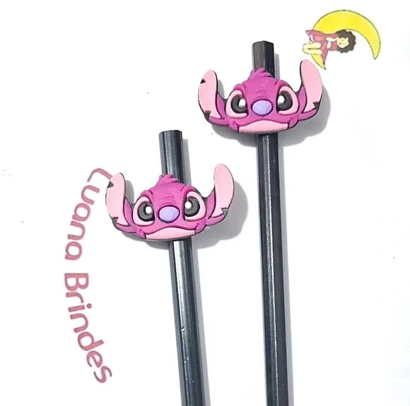 Lápis C/ponteira Stitch e Angel Emborrachado 6 Unidades