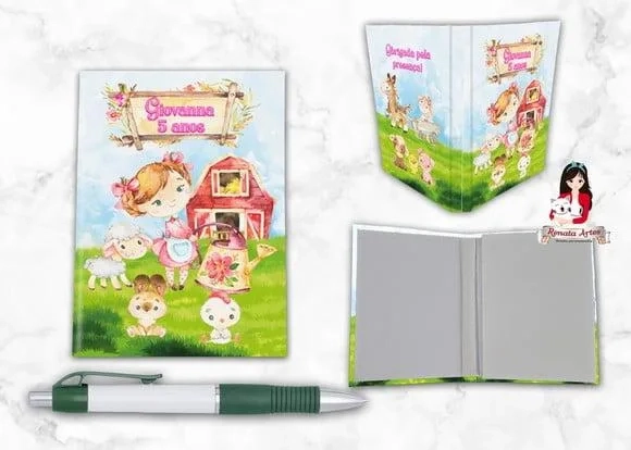 Bloquinho Personalizado com Caneta Fazendinha Rosa