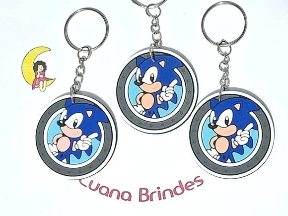 Chaveiro Sonic 4,5cm Emborrachado Pacote com 5 Unidades