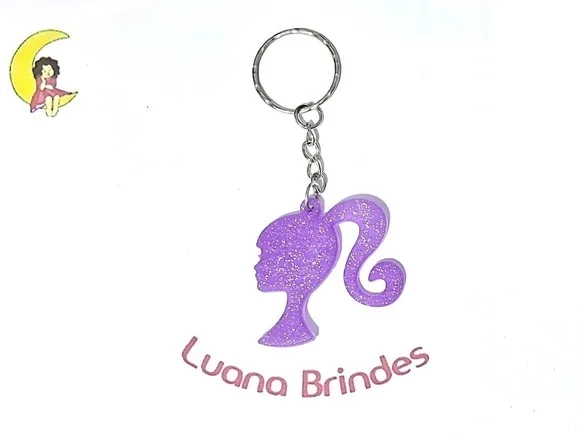 Chaveiro Boneca com Glitter Emborrachado Pacote C/6 Unidades