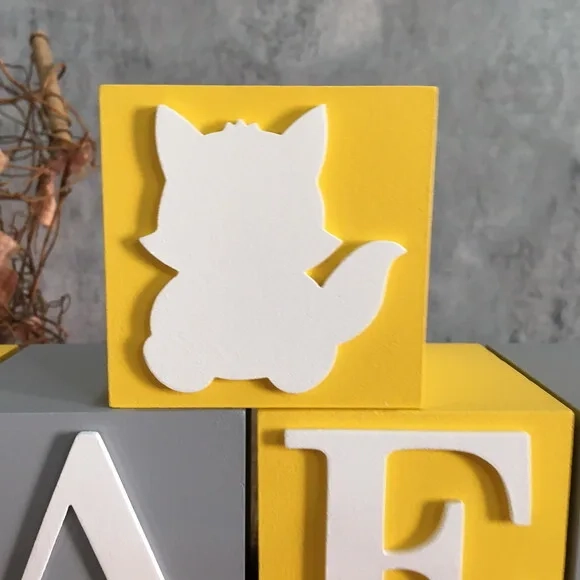 Cubos Decorativos de MDF para Quarto de Bebê e infantil -Tema Bosque Encantado - Raposinha 8x8cm