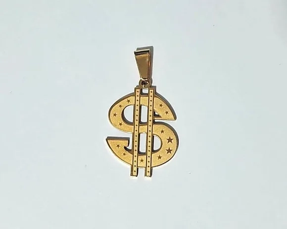 Pingente Cifrão Dourado de Aço Inoxidável Pacote com 2 Peças
