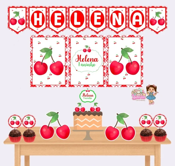Kit Festa Só Um Bolinho CEREJINHA - Decoração de Festa