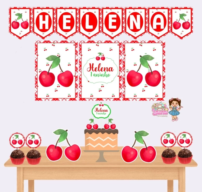 Kit Festa Só Um Bolinho CEREJINHA - Decoração de Festa