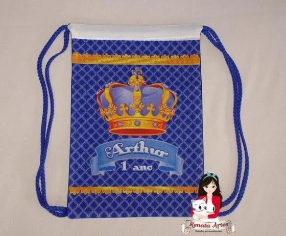 Mochila de Tecido Personalizada Coroa Realeza Azul