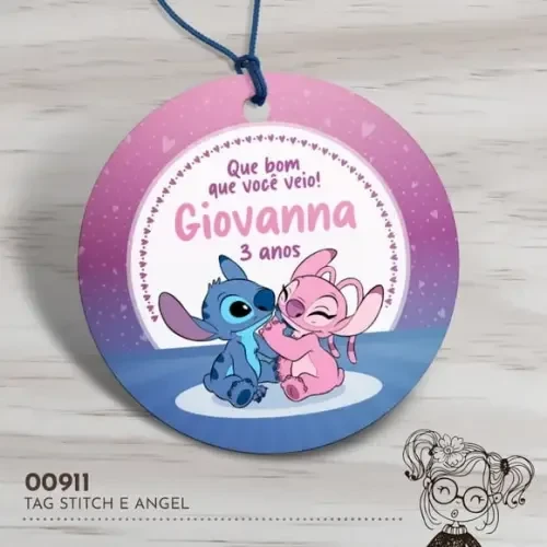 Tag Redonda Stitch e Angel - 00911