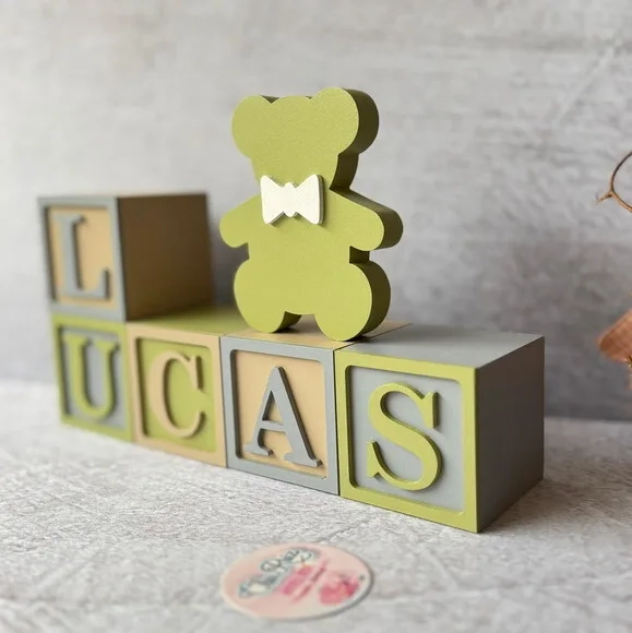 Urso + Cubos Ts 6x6cm- Decoração Bebê