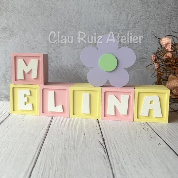 Flor + Cubos 6x6cm Candy Ts Decoração Bebê Pastéis