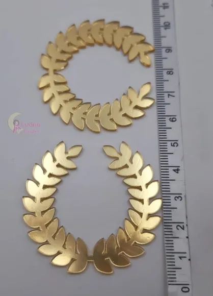 Aplique Coroa de Louro Acrílico Espelhado Dourado-pct C/5 un