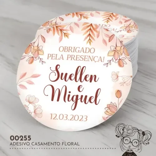 Adesivo Redondo Casamento Floral - 00255