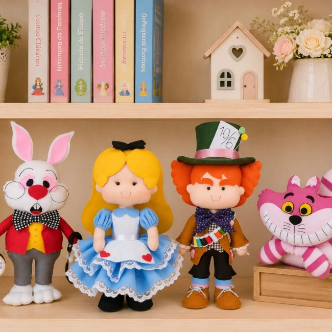 Decoração Festa Alice País Das Maravilhas Bonecos Kit Com 4 peças