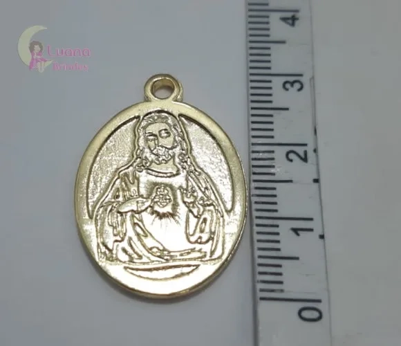 Medalha Coração de Jesus de Metal Dourado - Pct C/5 Unid
