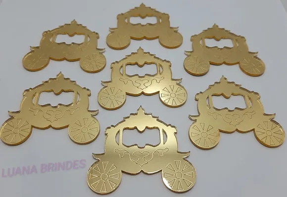Aplique Carruagem Acrílico Espelhado Dourado 4,5cm Pct 4 und