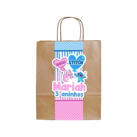 Lembrança Stitch Angel Sacola Kraft com Faixa Glossy