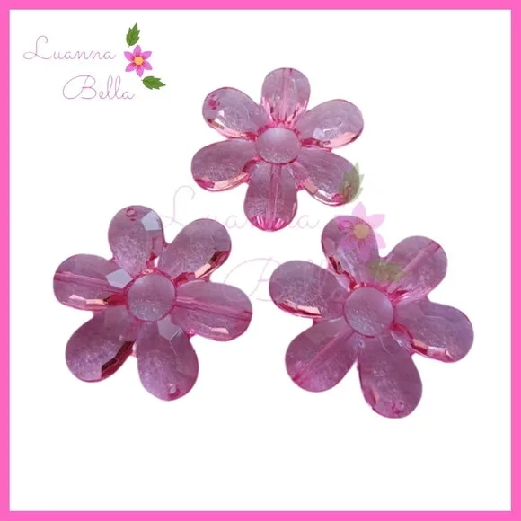 Flor de Acrílico c/2 furos passante Rosa- Pct 8 Unidades