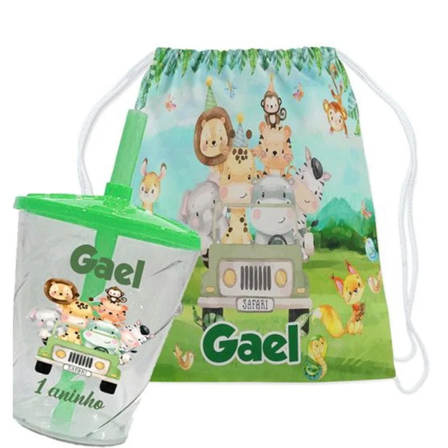 Kit Mochila e Copo Twister personalizadodos Safari Baby