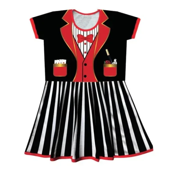 Vestido infantil Fantasia Mágica Ilusionista com Gravata Borboleta e Cartas de Baralho