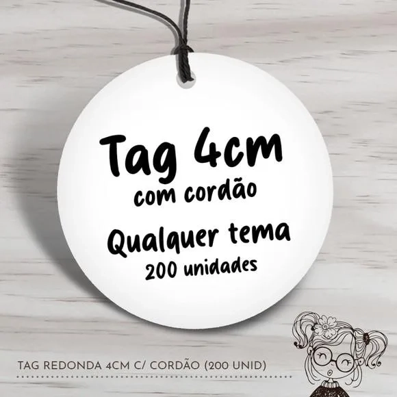 Tag Redonda 4cm c/ Cordão - 200 Unidades