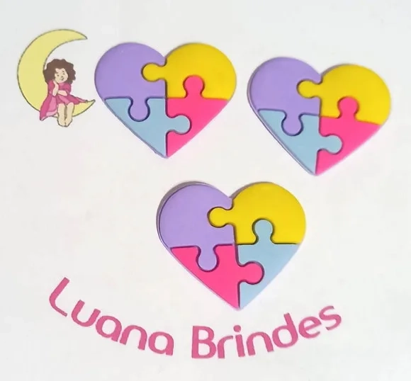 Aplique Coração Autismo Lilás Emborrachado - 6 Peças