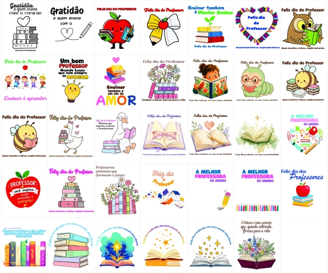 Pack de estampas | Dia dos Professores - 34 estampas em ALTA RESOLUÇÃO PARA DTF