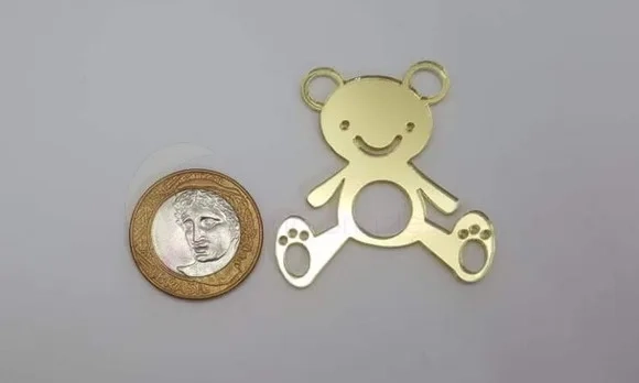 Aplique Ursinho Acrílico Espelhado Dourado 4,5cm Pct 5 Unids
