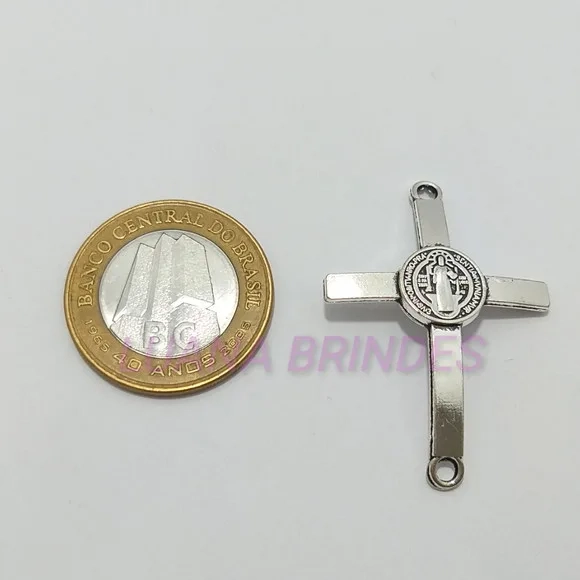 Cruz São Bento com Dois Furos Metal Niquel Pct 10 Unidades