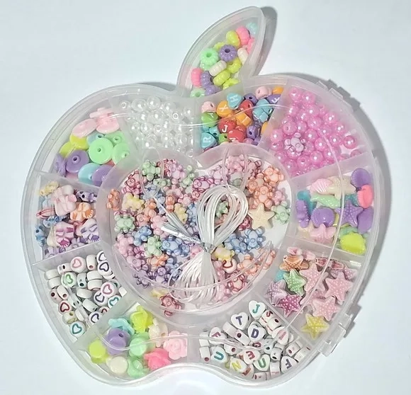 Kit Miçanga de Colar e Pulseira Caixa Maçã com Divisória