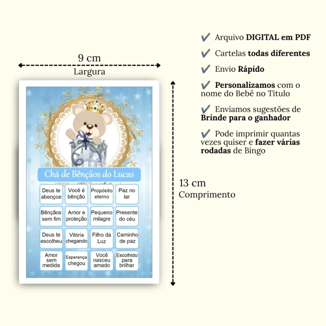Bingo Chá de Bênçãos Menino PDF Para Imprimir