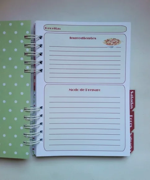 Caderno de Receitas Personaliz + Divisórias + Acessórios