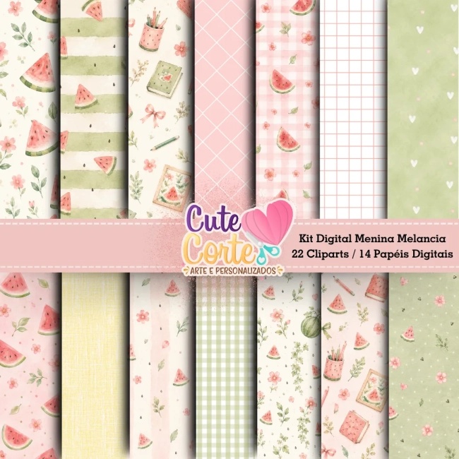 Kit Digital - Meninas Melancia (14 Papéis Digitais + 22 Cliparts)