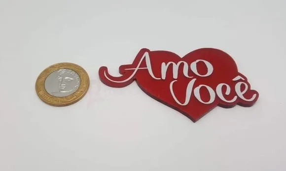 Aplique "Amo Você" em Acrílico Vermelho