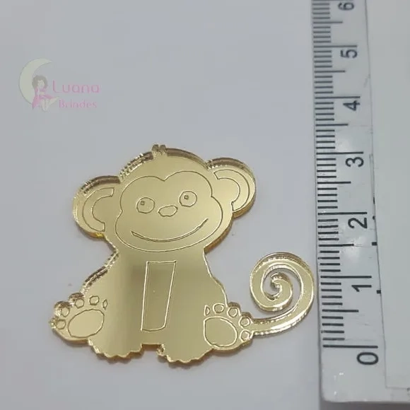 Aplique Macaco Acrílico Espelhado Dourado -pct C/6 Unid