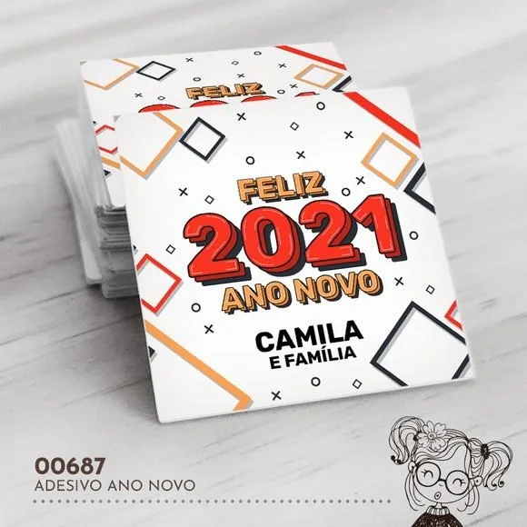 Adesivo Quadrado Feliz Ano Novo - 00687