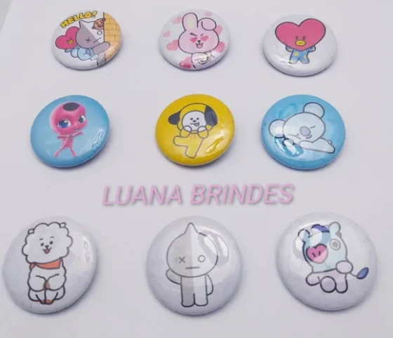 Bottons diversos - cartela com 9 unidades