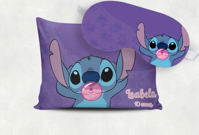 Kit Almofada e Mascara de Dormir para lembrancinhas do Stitch