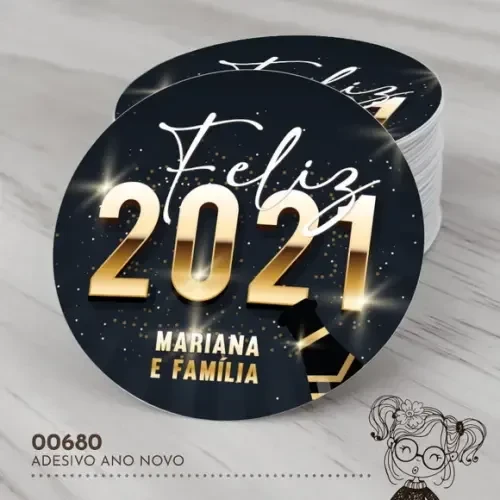 Adesivo Redondo Feliz Ano Novo - 00680
