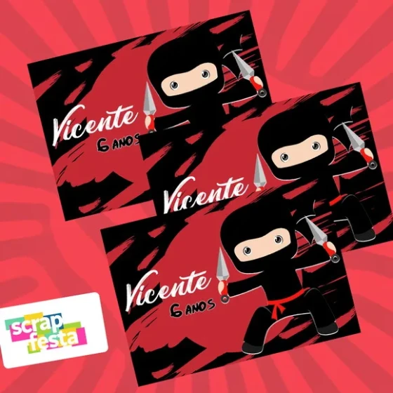 Adesivo Personalizado Retangular 10x7 Festa Ninja Luta