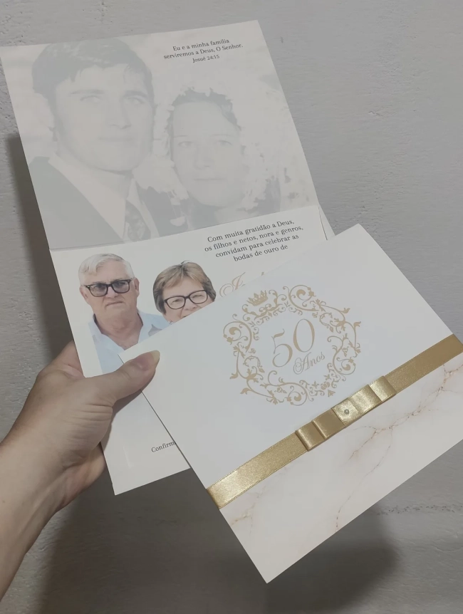 Convite Bodas de Ouro com Envelope - 23,5x19cm - Grande