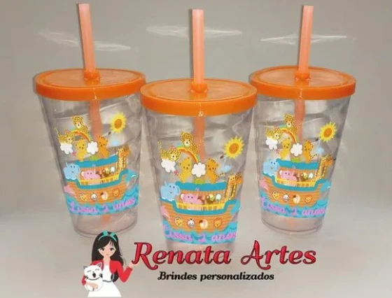 Copo com Canudo 500ml Arca de Noé