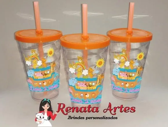 Copo com Canudo 500ml Arca de Noé