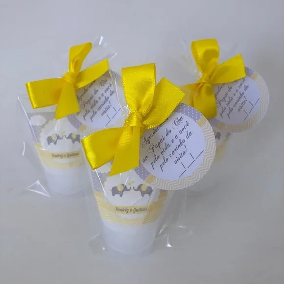 Lembrança Hidratante Gêmeos Chevron elefante amarelo