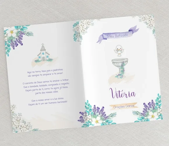 Lembrança Batizado Lavanda Mini Livro de Orações