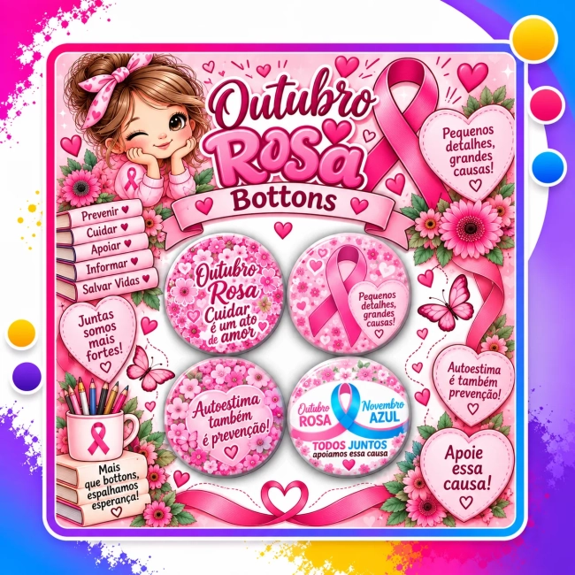 Bottons Outubro Rosa – Kit Personalizado para Campanhas, Eventos e Lembrancinhas