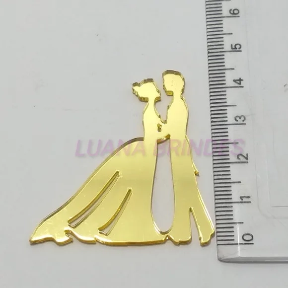 Aplique Casal em Acrílico Espelhado Dourado - 4,5cm