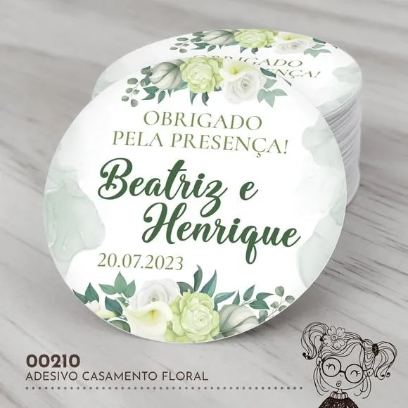 Adesivo Redondo Casamento Floral - 00210